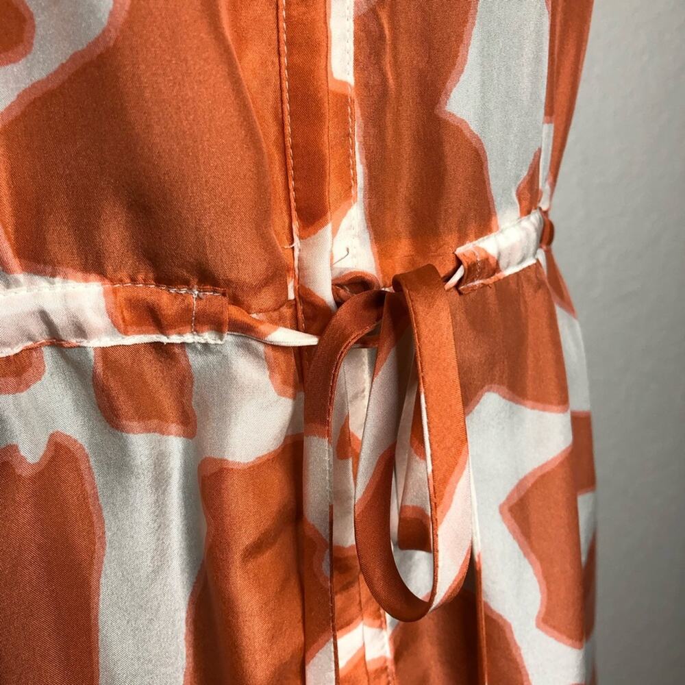 LOFT orange cream ruffle trim button front silk dress size 6 Petite 6P - Picture 6 of 16